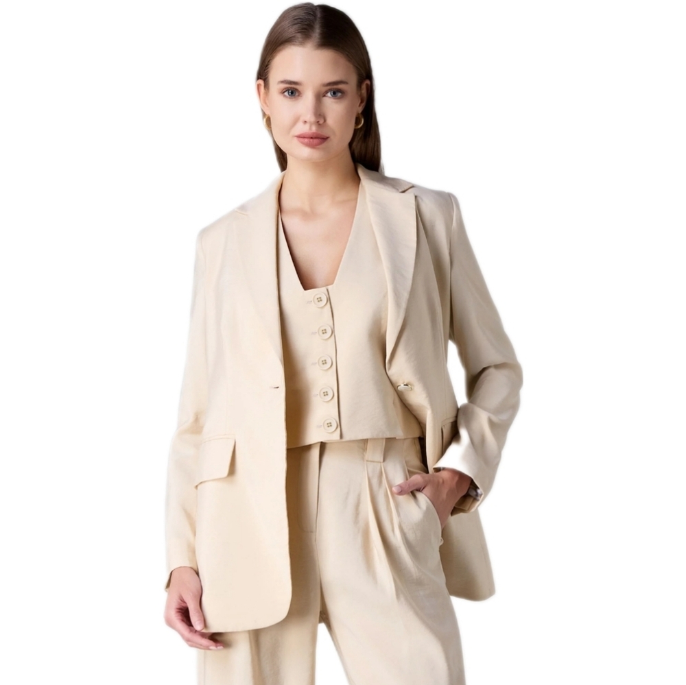 Lumiere linen blend beige oversize boxy double-breasted blazer jacket M